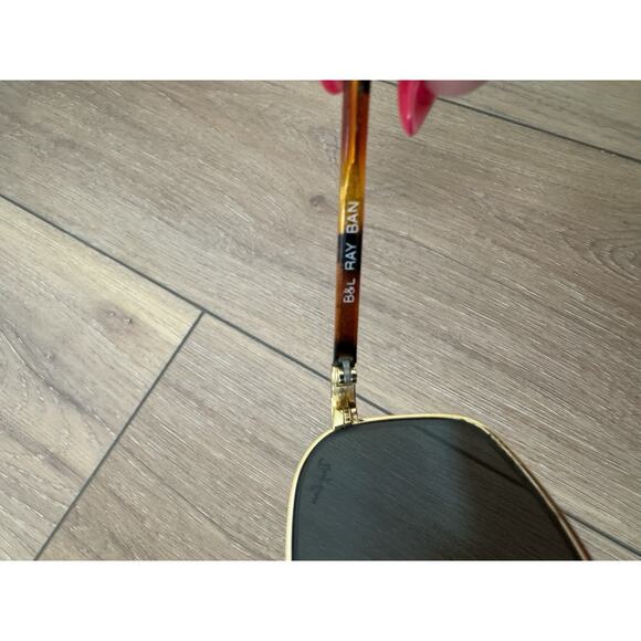 Vintage B&L Ray Ban Signet Rect. Sunglasses USA 80’s Gold Tortoise Green Glass - Picture 6 of 16